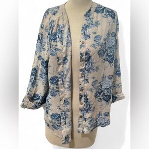 Sara Michelle XL Blue Cream Floral Button Up Blouse Long Sleeve Women’s Top